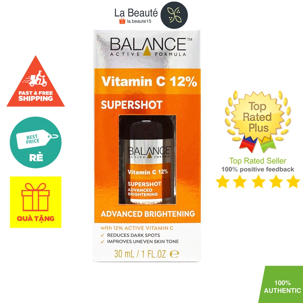 Balance Vitamin C BOOSTER 12% SUPERSHOT Advanced Brightening - Serum Làm Sáng, Đều Màu Da, Mờ Thâm Nám 30ml