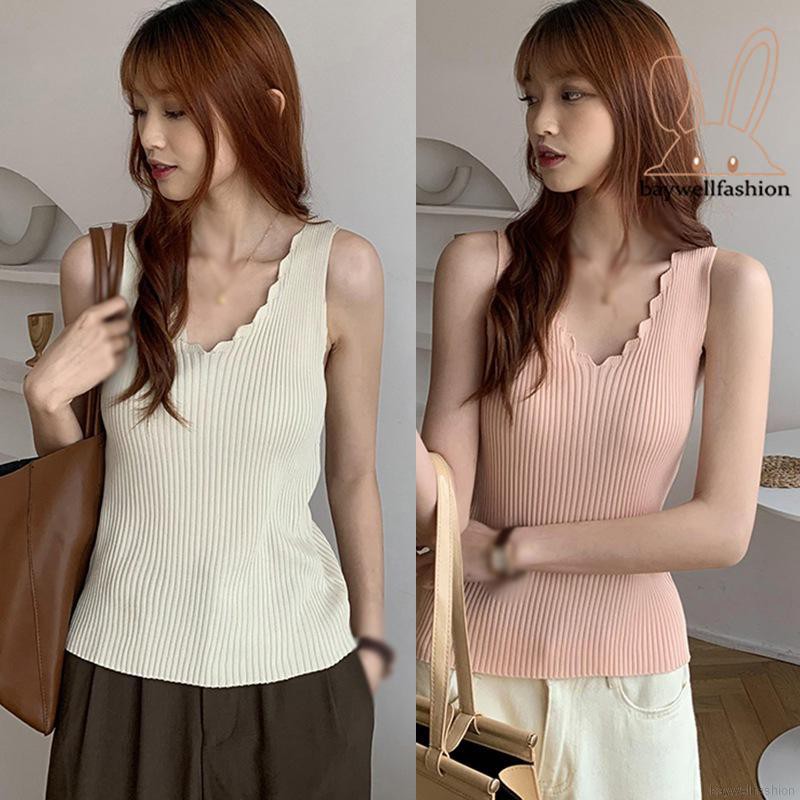 [Mã FASHIONT4WA2 giảm 10K đơn 50K] Áo Ba Lỗ Dệt Kim Màu Trơn Thời Trang Cho Nữ | BigBuy360 - bigbuy360.vn