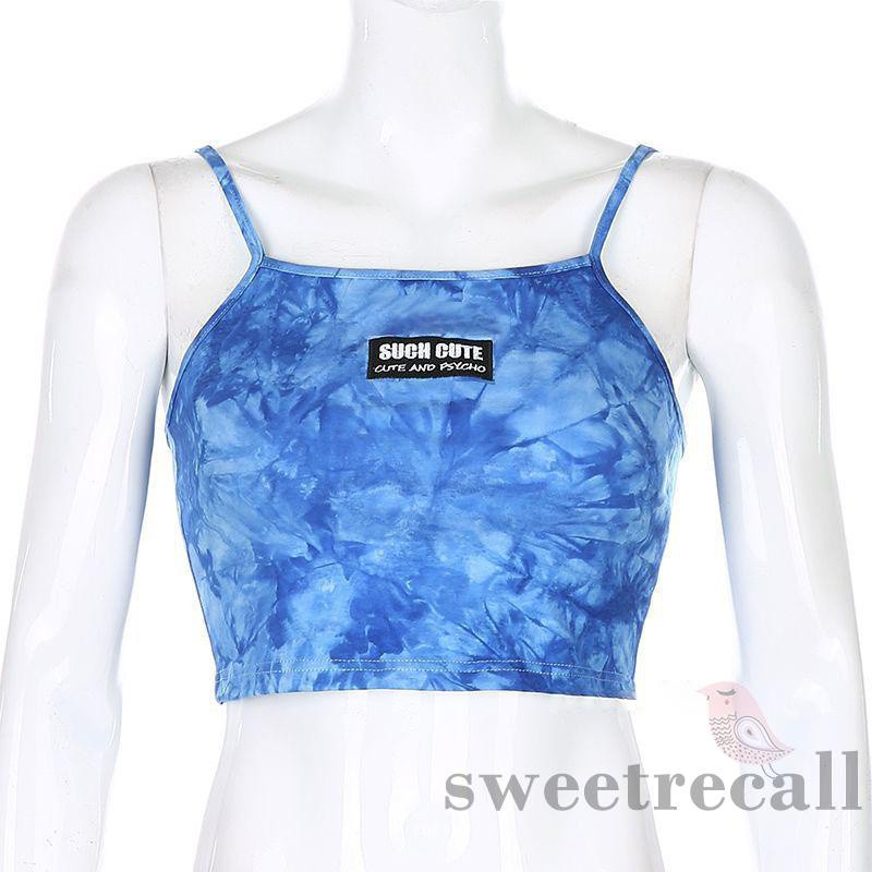 Áo Croptop Không Tay Thêu Chữ Màu Nhuộm Quyến Rũ Cho Nữ | BigBuy360 - bigbuy360.vn