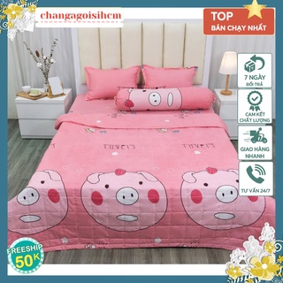 Ga trải giường cotton poly 2mx2m2,chọn mẫu thoải mái-MẪU LỢN HỒNG