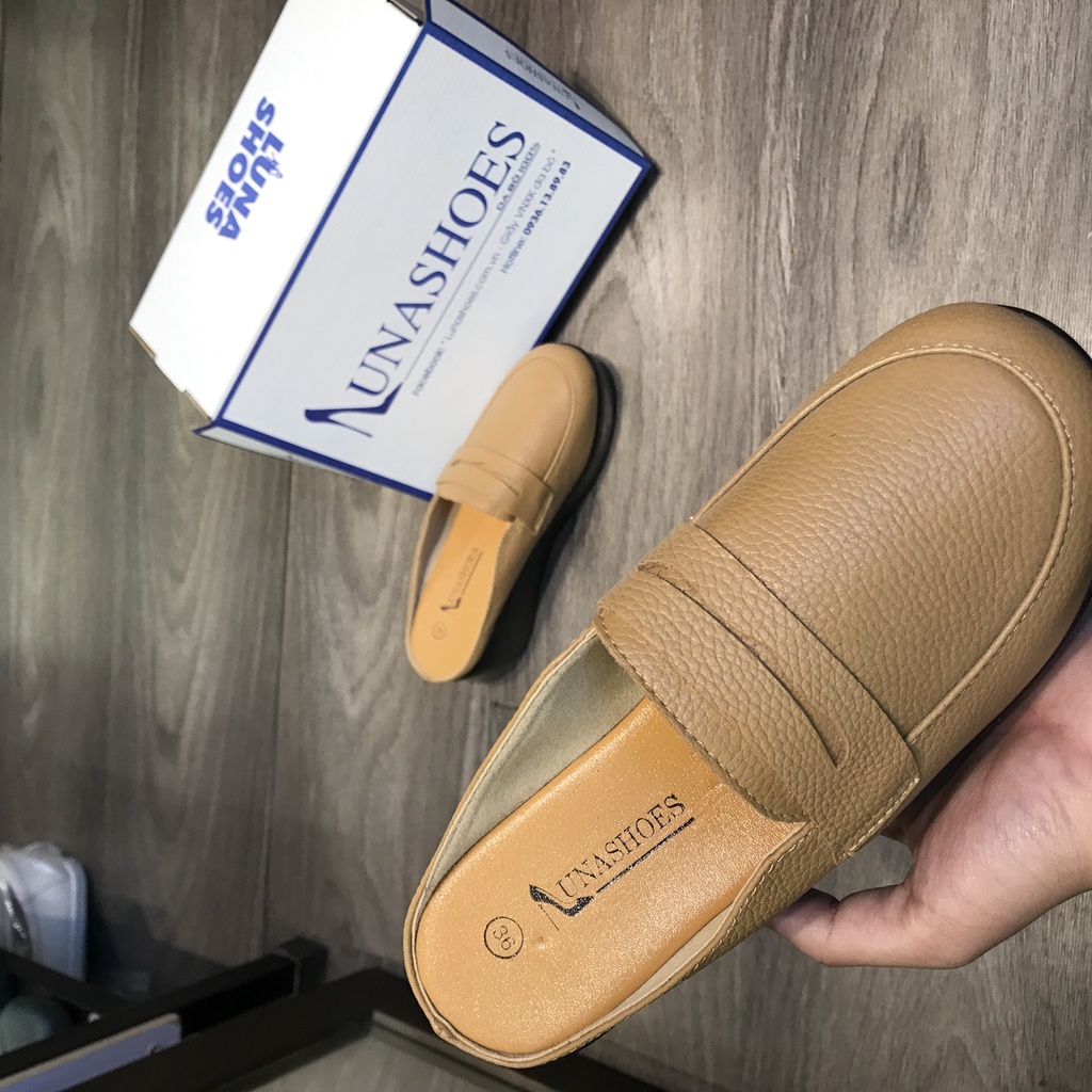 Dép sục nữ da bò mềm êm chân Lunashoes 32506 dễ thương dễ phối đồ bảo hành 2 năm giày trung niên