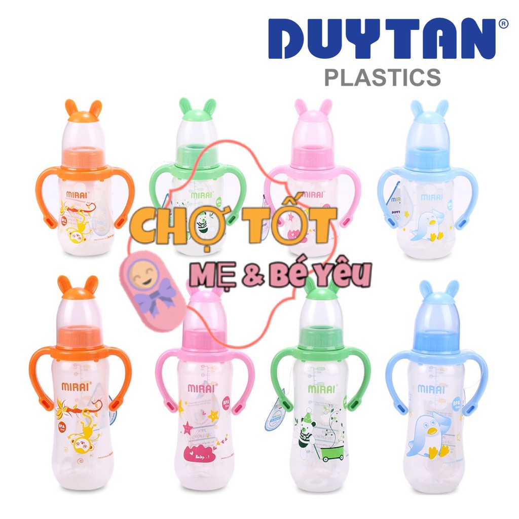 Bình Sữa Cổ Hẹp Tay Cầm 140ml/240ml Nhựa Duy Tân Free BPA