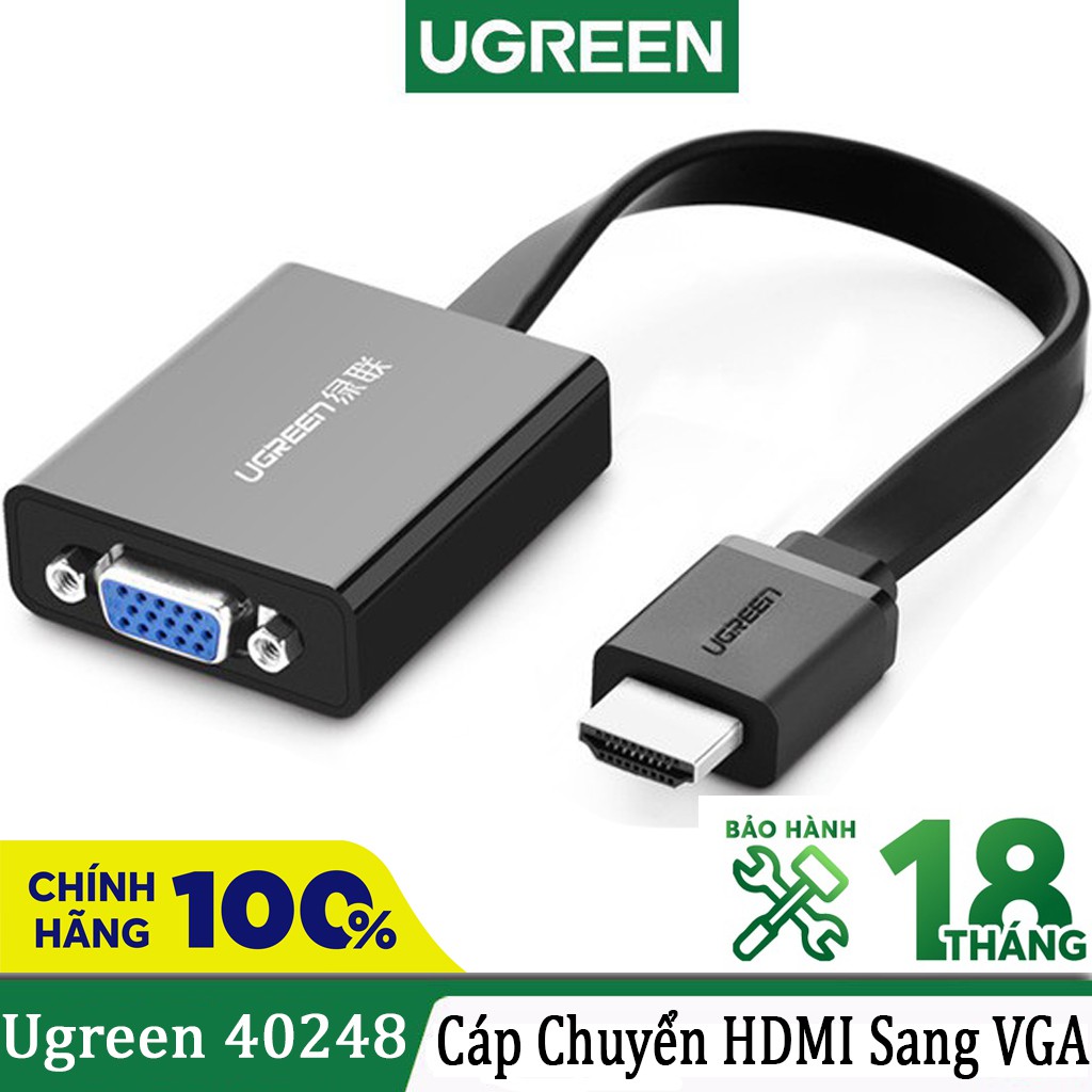 Cáp Chuyển Đổi HDMI Ra VGA Kèm Audio Full HD Dây Dẹp Màu Đen Ugreen 40248 Cao Cấp