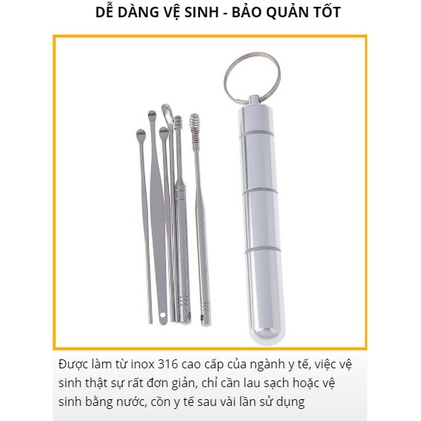 Dụng Cụ Lấy Ráy Tai 6 Món Bằng Thép Không Gỉ An Toàn, Vệ Sinh, Bộ Vệ Sinh Tai