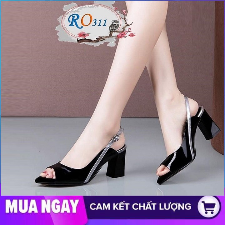 Giày cao gót nữ đẹp đế vuông 7cm hai màu đen trắng hàng hiệu rosata ro311