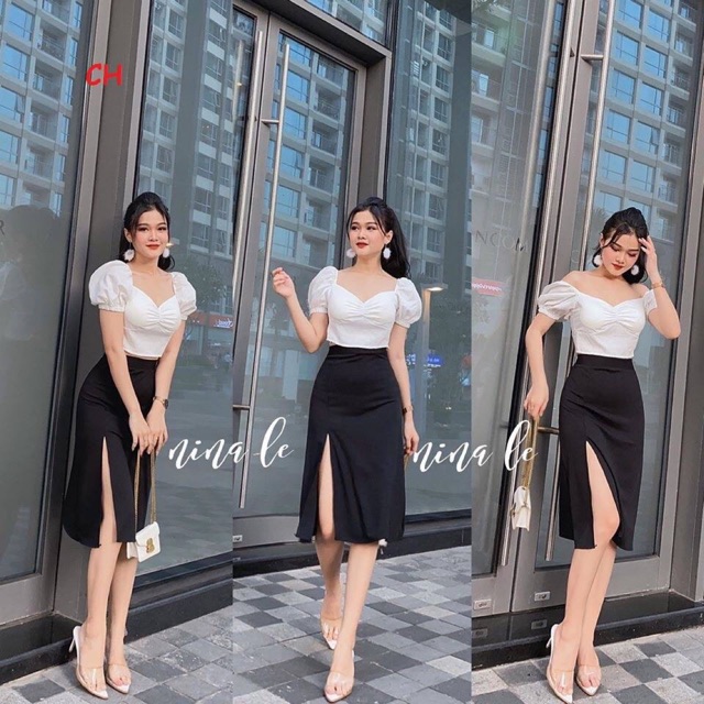 Chân váy xẻ đùi có quần trong COB876