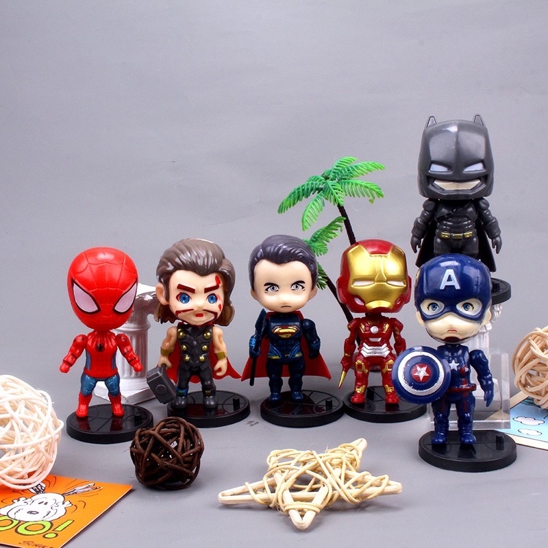 Bộ 6 mô hình siêu anh hùng Marvel Avengers, siêu nhân trang trí bánh kem