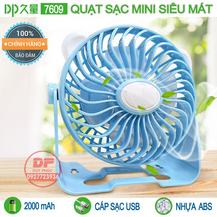 QUẠT SẠC TÍCH ĐIỆN CHÍNH HÃNG DP 7609 TREO TƯỜNG- ĐỂ BÀN - SIÊU MÁT