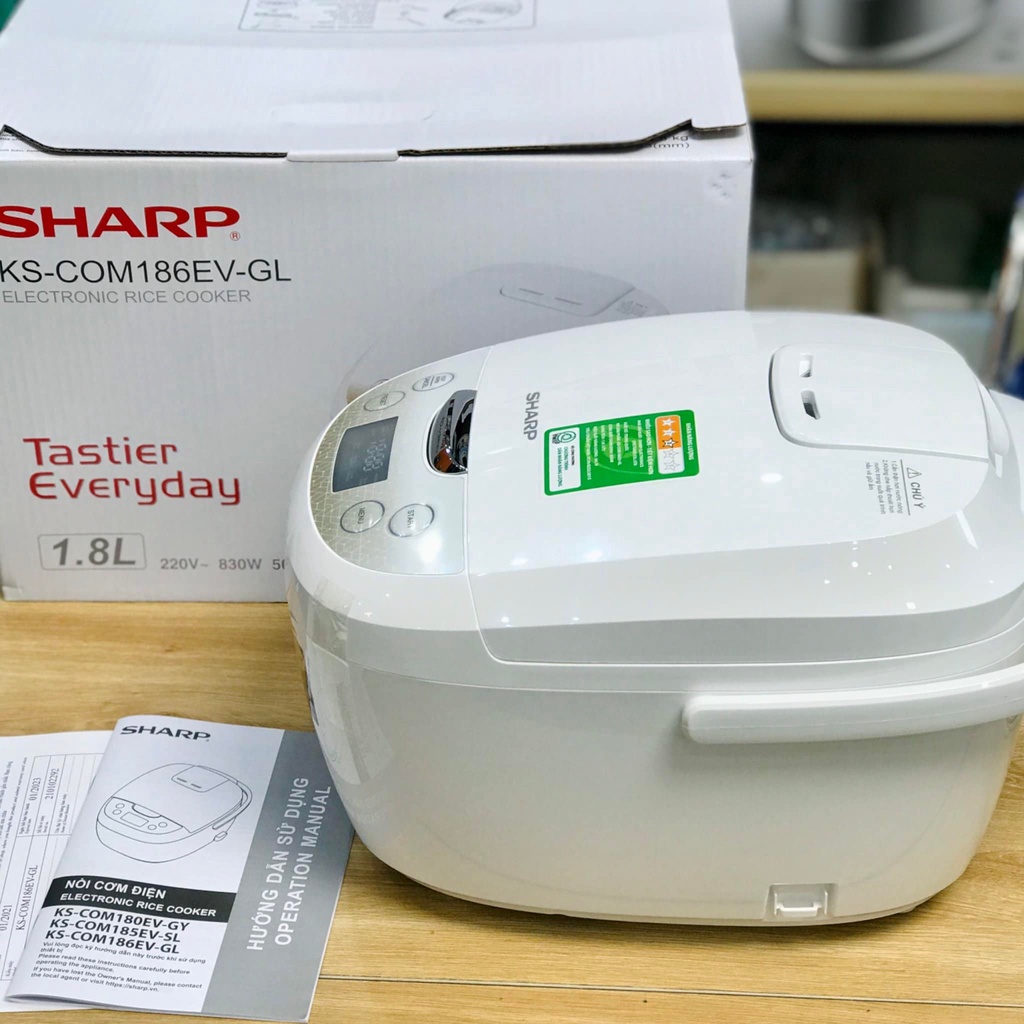 [Mã ELHAMS5 giảm 6% đơn 300K] Nồi Cơm Điện Tử Sharp KS-COM186EV-GL,1.8 Lít - 830W, Hàng Chính Hãng