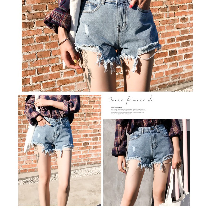 Quần short jean nữ KHOÉT 2 BÊN CÀO TƯA xanh nhạt mẫu mới 004O-1