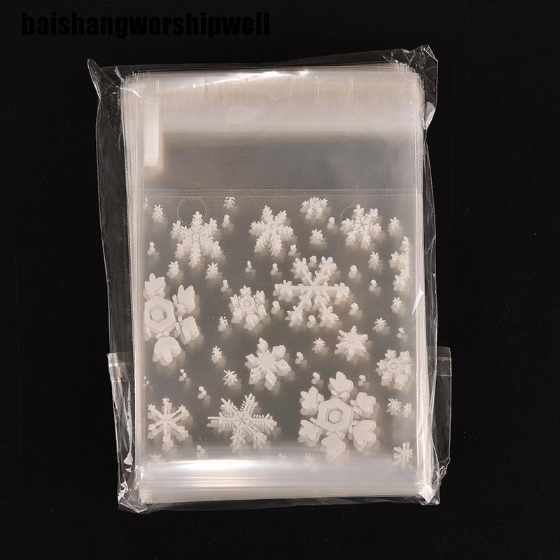 Set 100 Túi Đựng Bánh Kẹo Họa Tiết Bông Tuyết Giáng Sinh