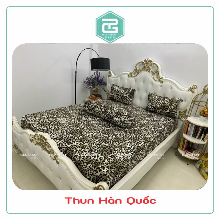 Bộ Ga Gối Thun Lạnh Hàn Quốc { 4 món } họa tiết Da Peo ( 1 ga bọc + 2 vỏ gối nằm + 1 vỏ gối ôm )