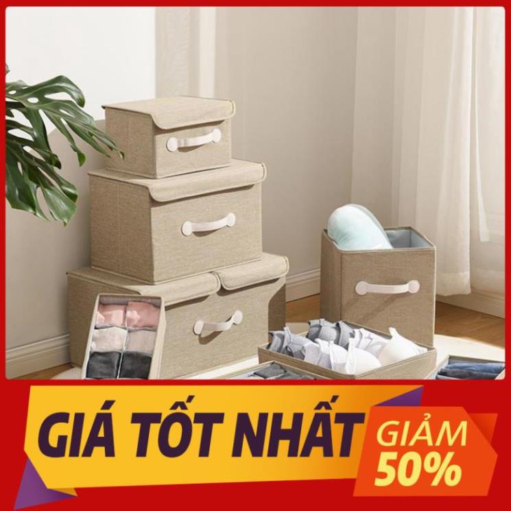 Combo 2 hộp túi vải đựng đồ thùng đựng quần áo đồ lót đồ chơi đa năng bằng vải cứng, có nắp đậy không cần tủ tiện dụng