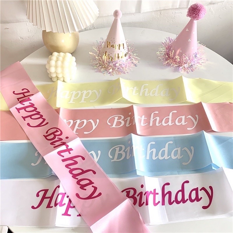 Dây đeo chéo vải satin in chữ Happy birthday