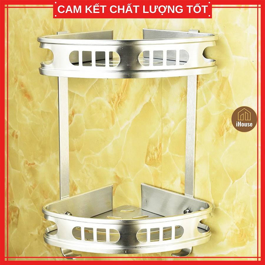 Kệ Góc Nhà Tắm Inox 2 Tầng Trắng, Kệ Góc Phòng Tắm Đựng Dầu Gội Sữa Tắm