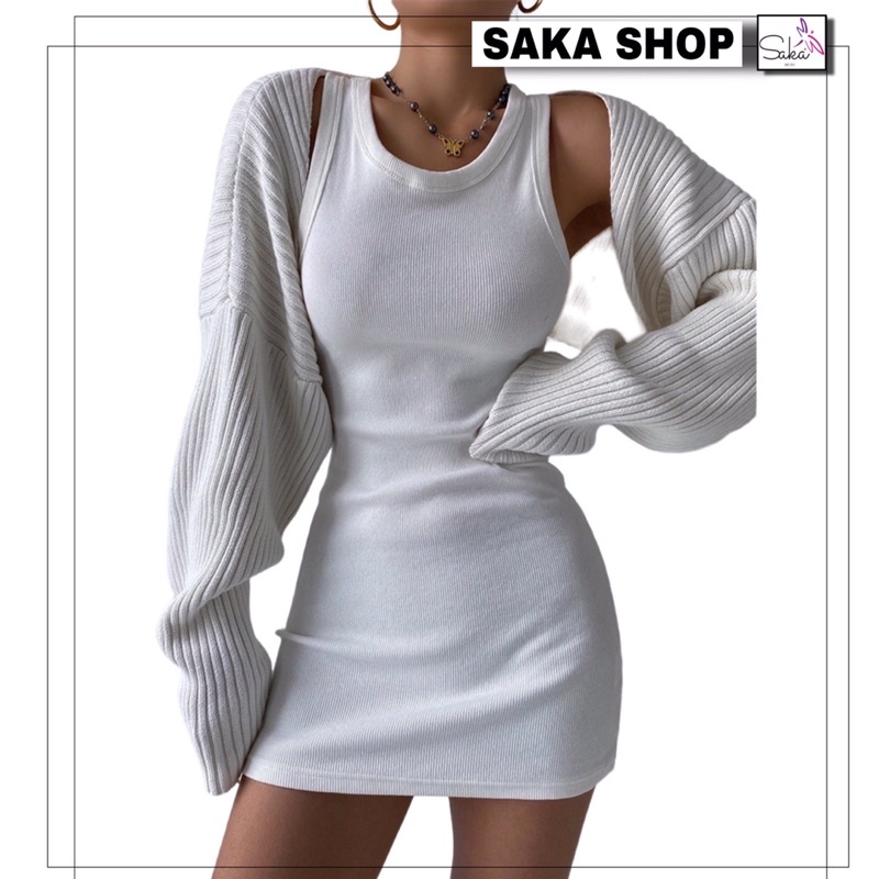 Đầm ôm body nữ ba lỗ cơ bản hai màu trắng đen vải dày