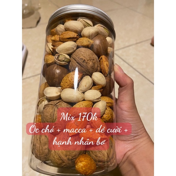 HŨ MIX NGUYÊN QUẢ 4 LOẠI 500GR (MACCA, ÓC CHÓ, HẠNH NHÂN, DẺ CƯỜI)