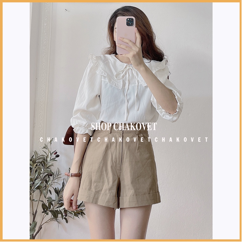 Áo kiểu nữ hàn quốc bánh bèo CKA880, sơ mi nữ tay lỡ cổ bèo buộc nơ tay bo chun thích hơp mặc đi làm đi học | BigBuy360 - bigbuy360.vn