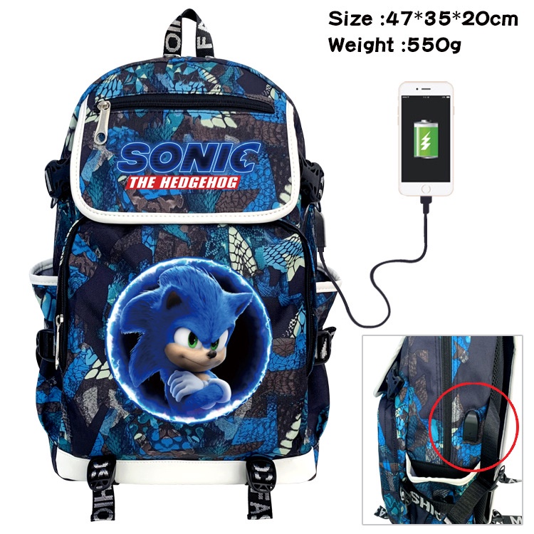 Sonic Ba Lô Học Sinh Học Túi Hoạt Hình Anime Ba Lô usb Sạc Ba Lô Bé Trai
