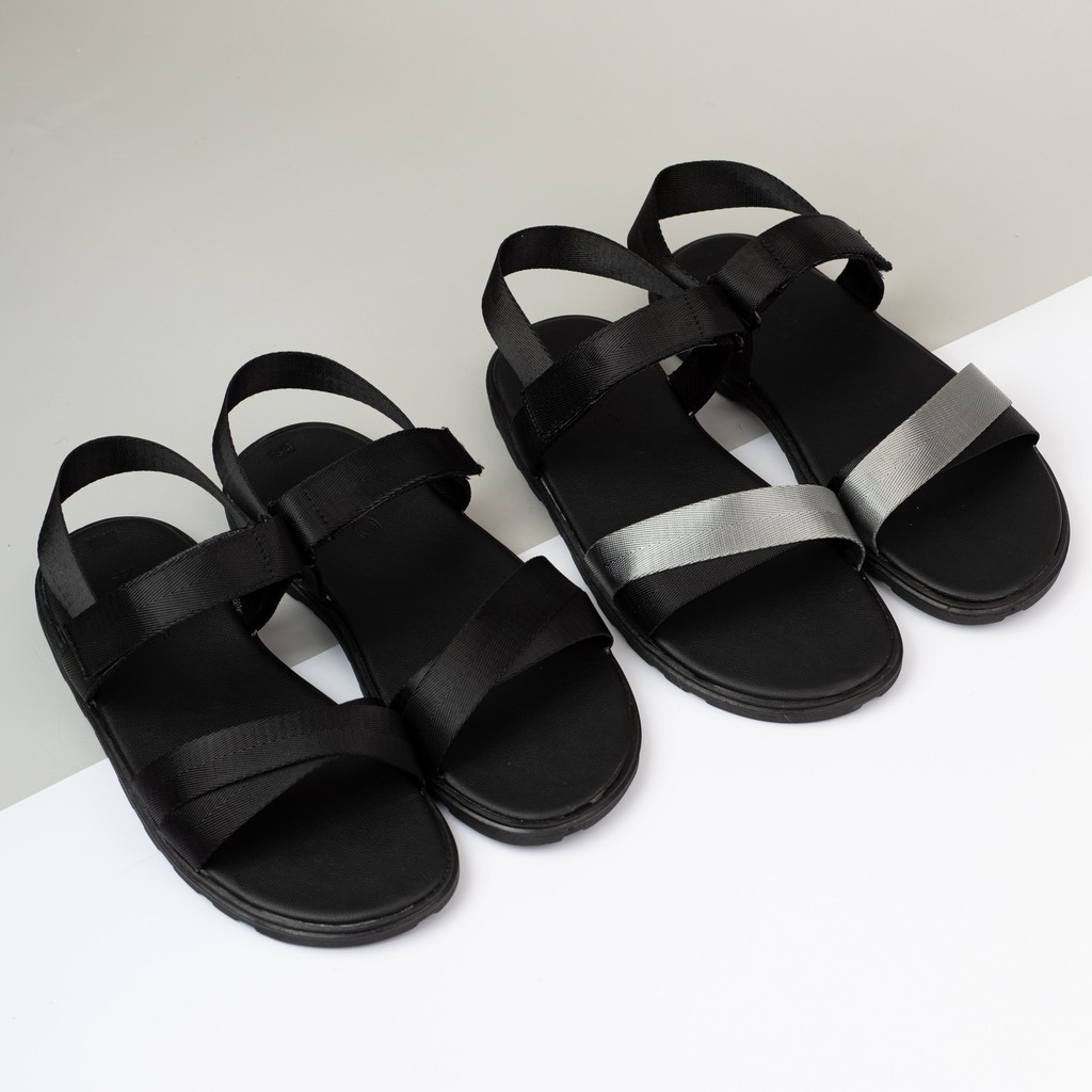 Giày Sandal Nam MWC Đế 1CM Quai Ngang Đan Chéo 2 Màu Đen Xám NASD- 7034