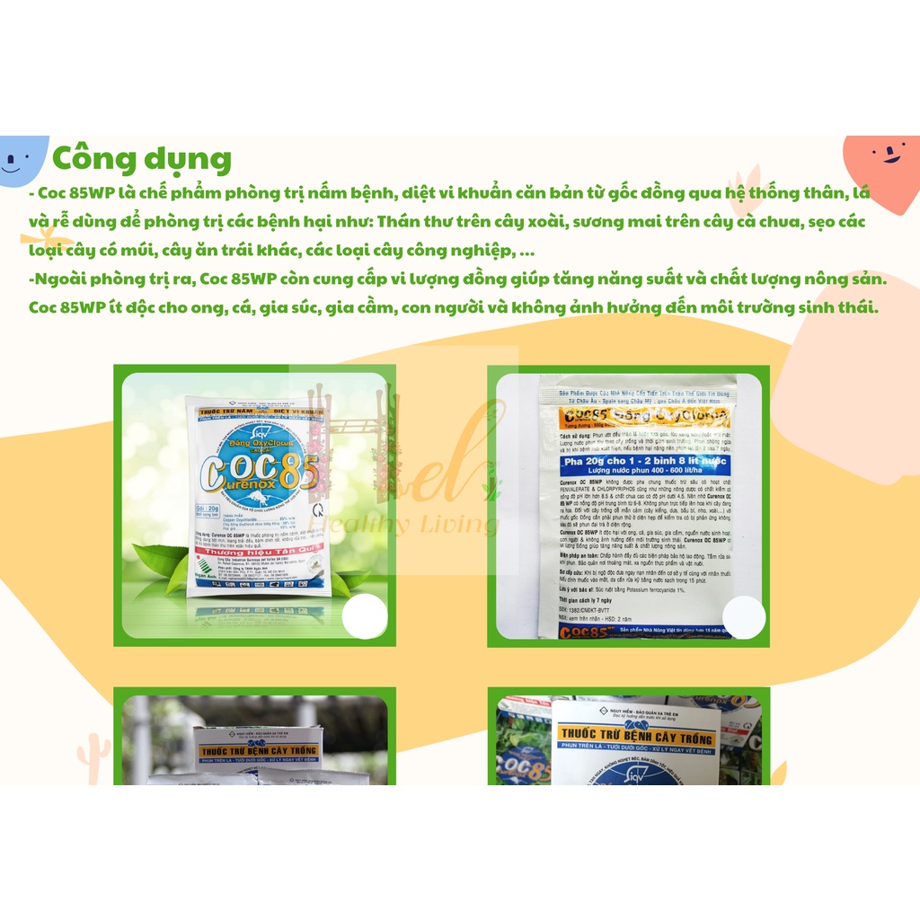 Chế phẩm phòng trừ nấm bệnh, diệt vi khuẩn, tăng vi lượng đồng COC 85 / gói 20 gr