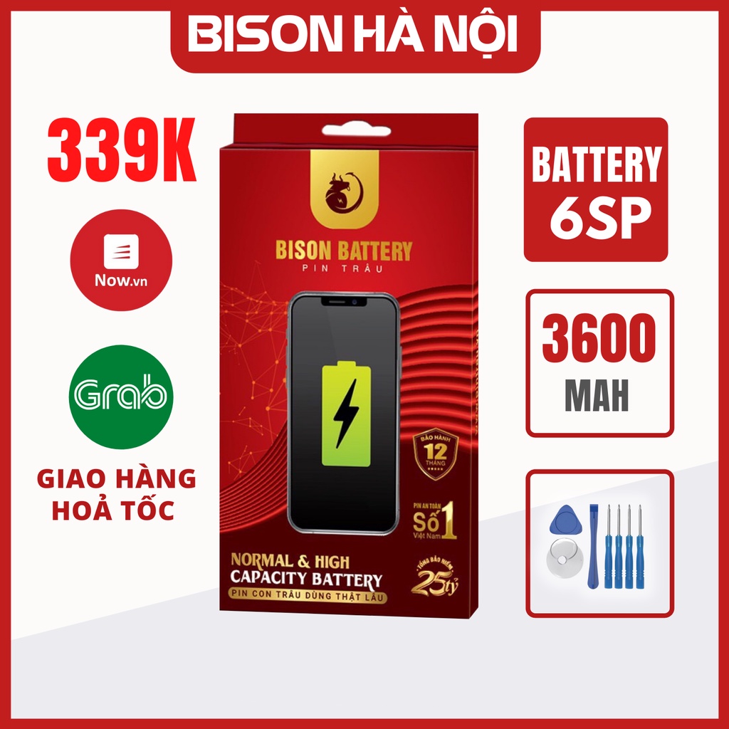 [Mã 159ELSALE hoàn 7% đơn 300K] Pin iPhone 6s Plus dung lượng cao 3600mah chính hãng Bison- BH 12 tháng