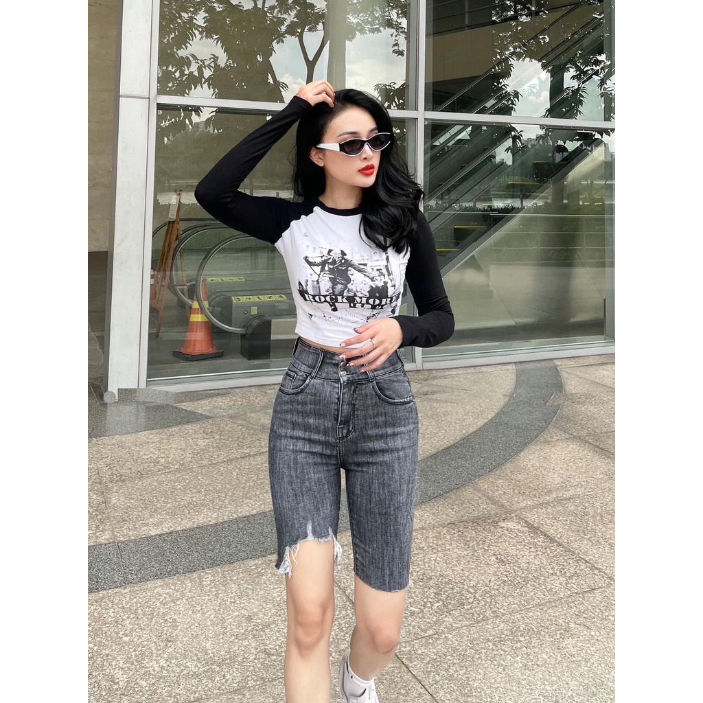 QUẦN JEANS NGỐ GIÃN LỬNG NỮ LƯNG CAO 2 NÚT MÀU XÁM NHẠT LAI TUA RÁCH 1 CHÂN TÔN DÁNG HOT HIT HADI THỜI THƯỢNG CÁ TÍNH