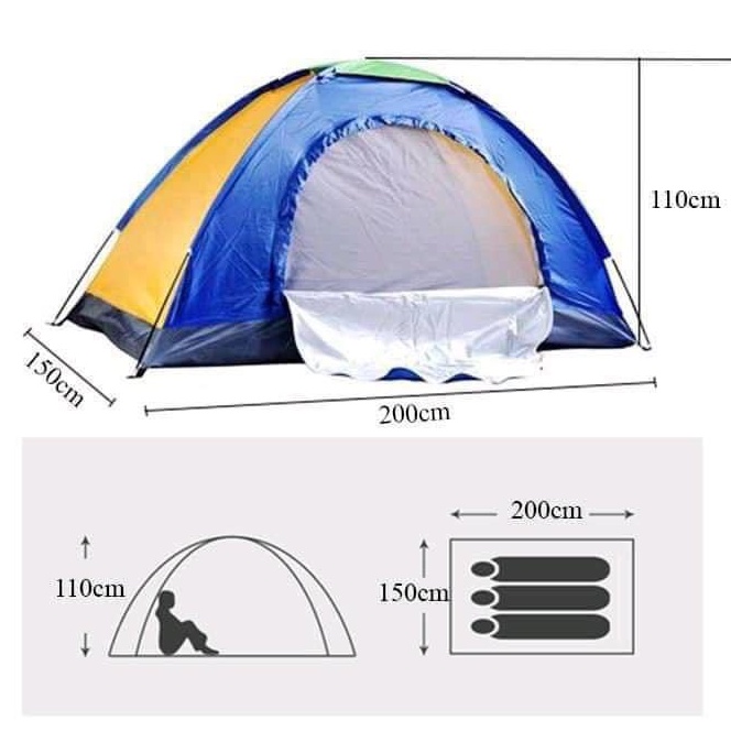 Lều trại dã ngoại phượt cho 2-3 người lớn A dài 2m rộng 1,5m chống côn trùng chống gió R