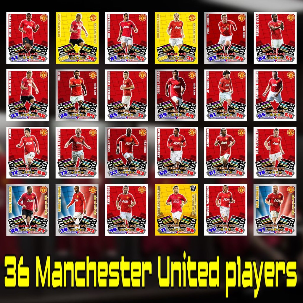 [THẺ IN] Bộ 36 thẻ cầu thủ bóng đá câu lạc bộ Manchester United mùa giải 2011/2012 kích thước Poca