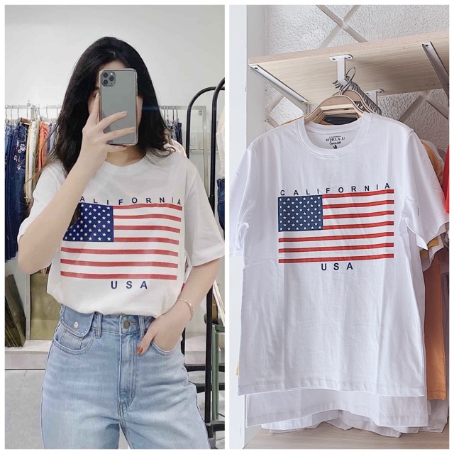 Áo Thun Nữ Tay Ngắn In Hình Cờ Mỹ thun xịn cao cấp dày vừa mềm mịn phom suông rộng thoải mái cá tính thời trang MIXX STO