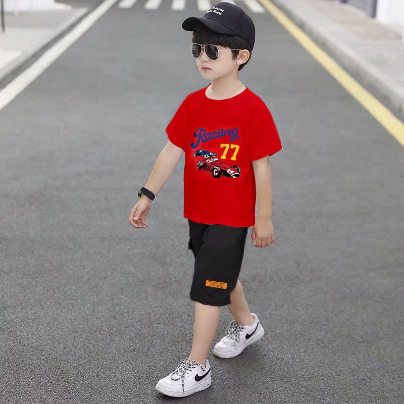 Bộ đồ bé trai Con Xinh cotton hình in Xe đua RACING 77,thời trang dành cho bé từ 4 đến 10 tuổi