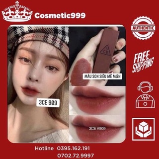 Son 3ce chính hãng, son thỏi 3ce 909 đỏ nâu, 220 cam đất, 221 hồng đất,222 đỏ đất,226 227 228 Cosmetic999