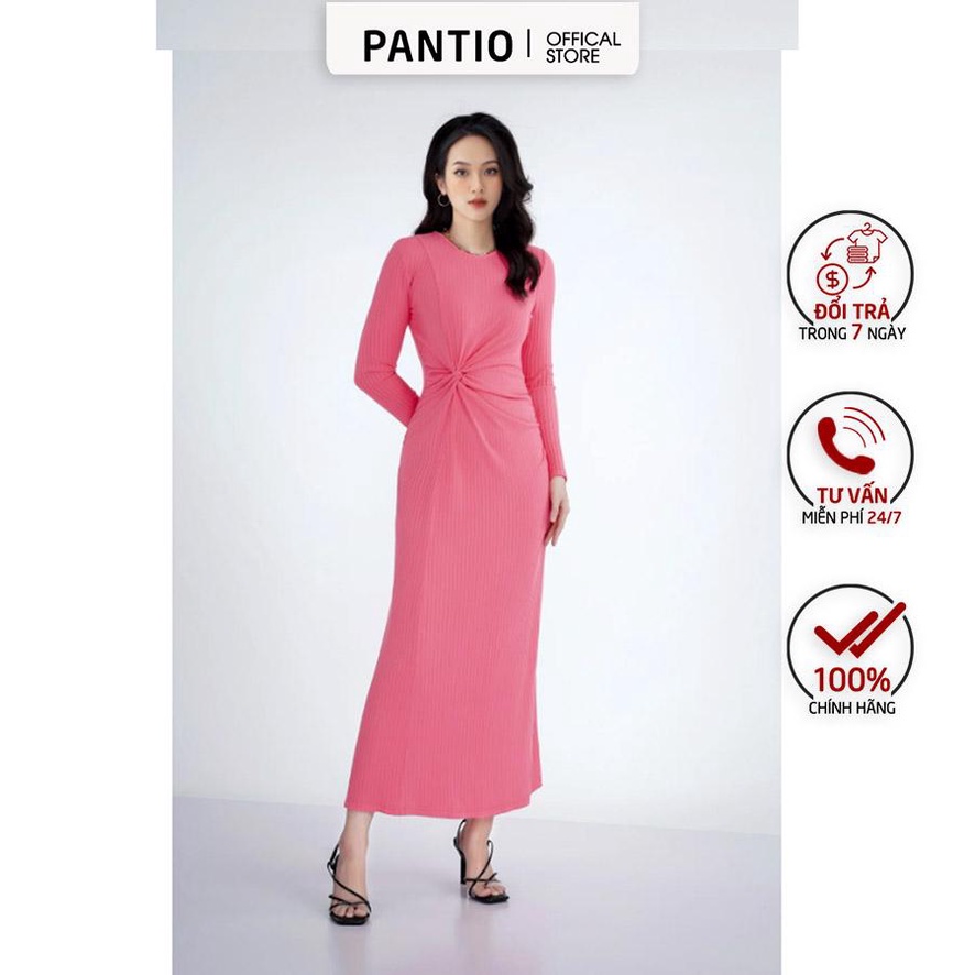 FDD9069 - Đầm len cổ tròn dài tay xoắn eo - PANTIO