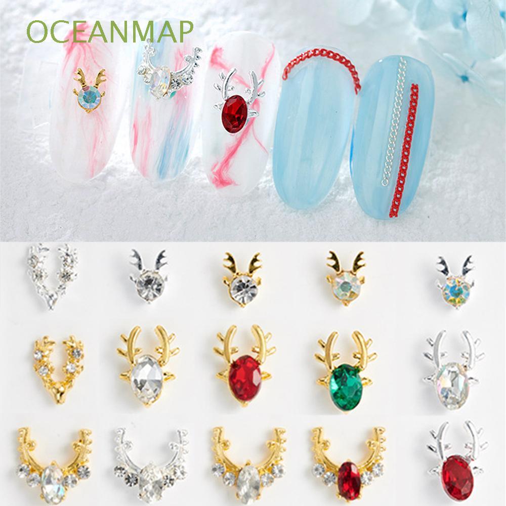 Set 10 phụ kiện đính móng trang trí nghệ thuật hình sừng nai 3D bằng kim loại lấp lánh