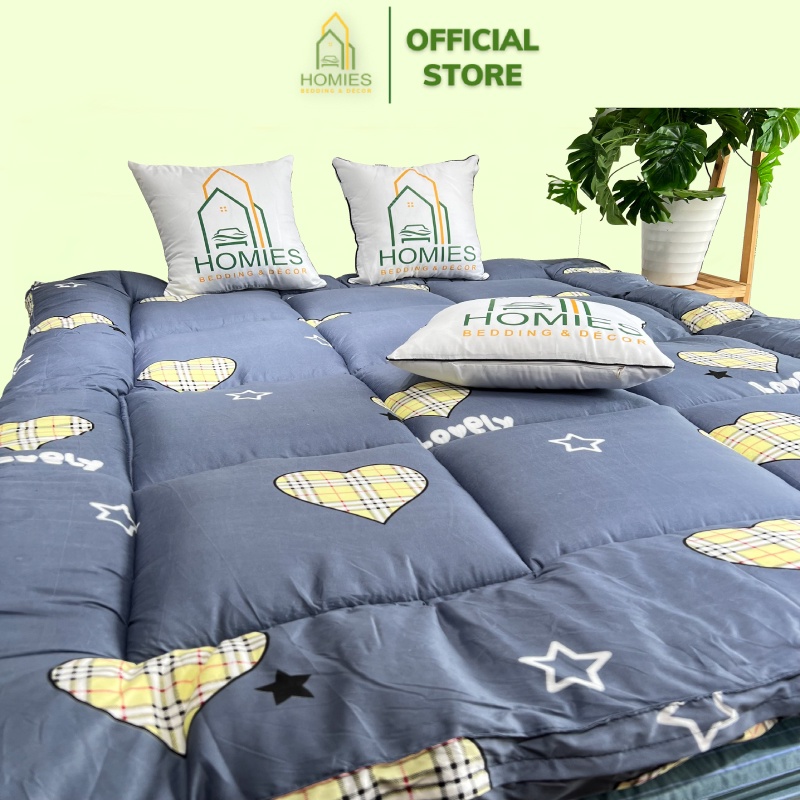 Nệm Topper Tim Vàng HOMIES Tấm làm mềm đệm cotton Đũi Hàn quốc mới nhất 2020 - Có Chun 4 Góc Cố Định Đệm