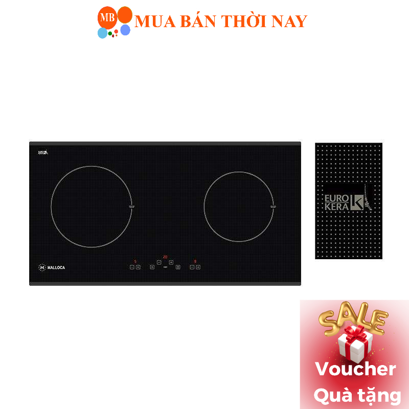 Bếp điện từ âm Malloca 2 từ MH 02I D , bếp âm 2 từ, 9 mức công suất, điều khiển cảm ứng, chức năng hẹn giờ nấu