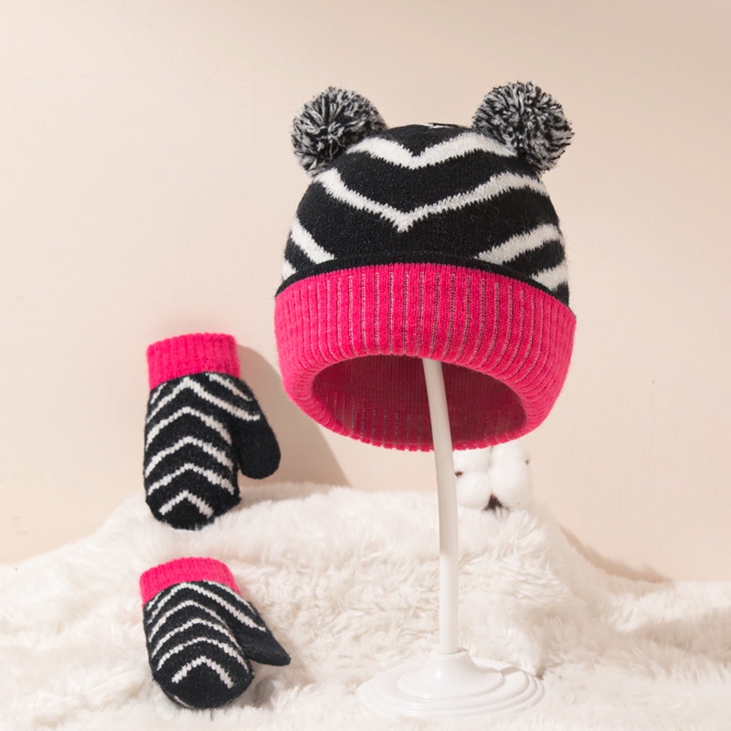Bộ Mũ Và Găng Tay Len Jacquard Họa Tiết Da Báo / Hổ Thời Trang Thu Đông Dành Cho Trẻ Em