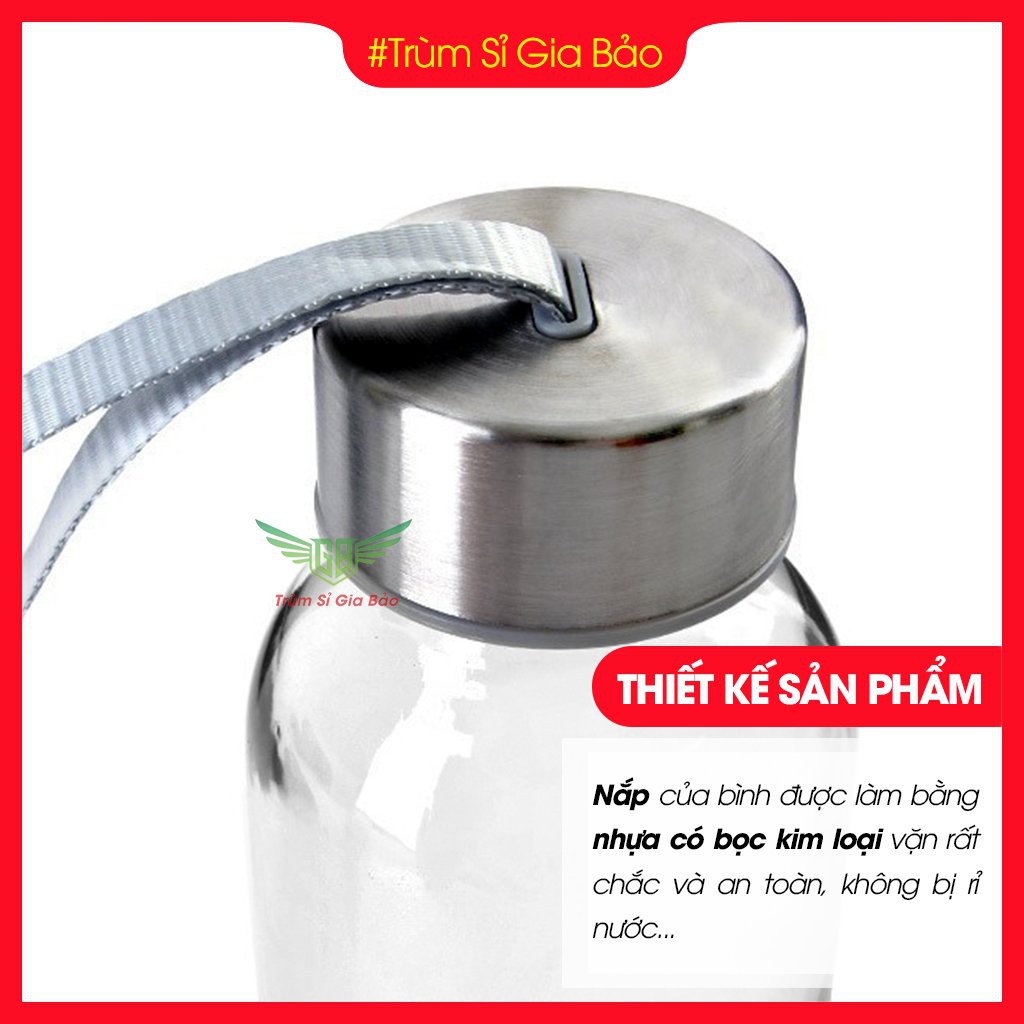 Bình Nước Thuỷ Tinh Chịu Nhiệt 500ml , 300ml - Chai Đựng Nước DETOX Loại Dày , Có Quai Đeo. | BigBuy360 - bigbuy360.vn