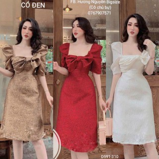 Bigsize Đầm tafta phối nơ cổ D591 (CÓ MÀU ĐEN)