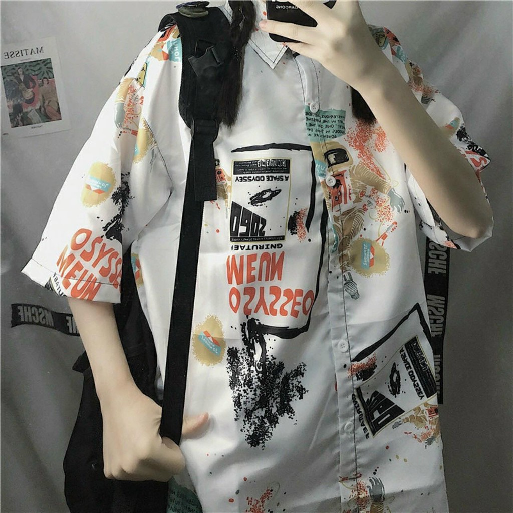 Áo sơ mi lụa loang màu nam nữ form rộng tay lở họa tiết độc đáo, chất mềm mịn, thoáng mát, thoải mái