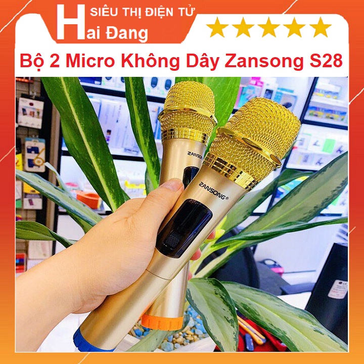 Bộ 2 Micro Không Dây, Chính Hãng ZANSONG S28, Cắm Loa Kéo Hát Karaoke, Sound card, Mixer - Amply - Cắm Cổng 3.5mm Và 6mm