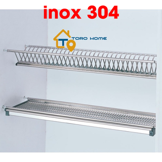 Kệ chén âm tủ inox 304, Kệ bát loại 2 tầng có khay Toro Home, Cam kết chất liệu inox Chuẩn 304