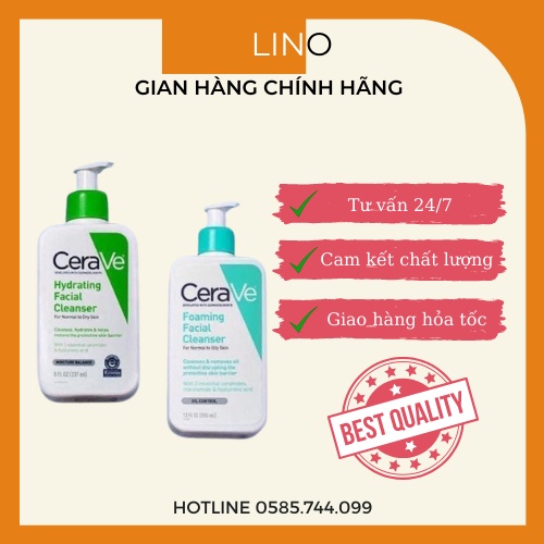 Sữa rửa mặt CERAVE 473ml bản Pháp nội địa Hydrating Da thường khô Foaming da dầu hỗn hợp