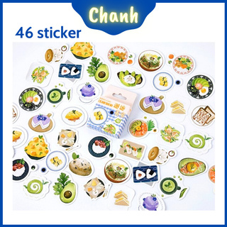 CS7B Hộp 46 Miếng dán Sticker Đồ Ăn Trang Trí Sổ Dễ Thương