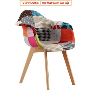 Ghế Nhựa Bọc Vải Thổ Cẩm Cao Cấp Chân Gỗ Chắc Chắn, Ghế Nghệ Thuật Thiết Kế Đơn Giản Hiện Đại Decor Đẹp BGN036