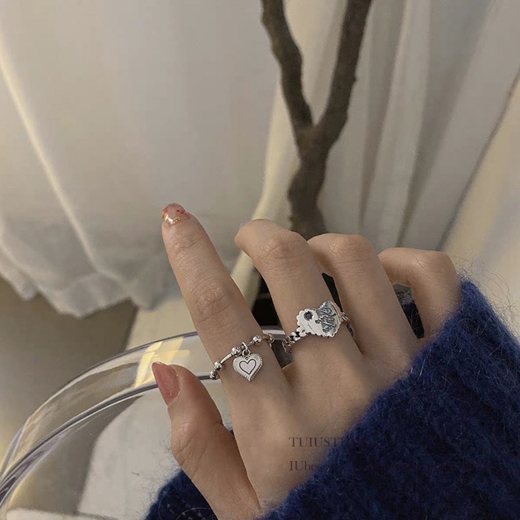 Set 2 Nhẫn Khắc Chữ Thời Trang Dành Cho Nữ