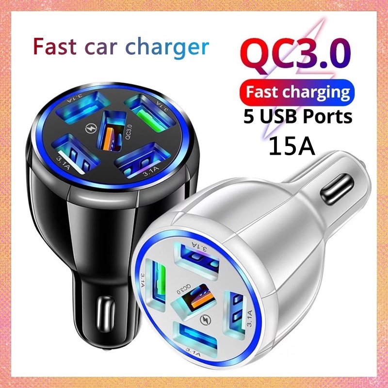 Cốc Sạc Nhanh Năm Lỗ 15A QC 3.0 Cho Xe Hơi