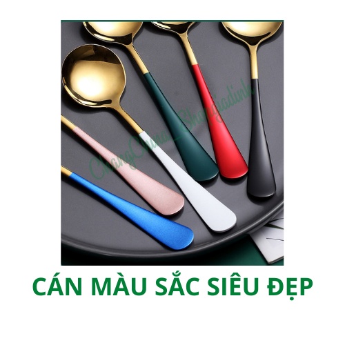 Thìa Inox 304 cao cấp độ dày 3.5mm mạ vàng cán dài nhiều màu sắc( kèm túi)- Phukientuiloc.com