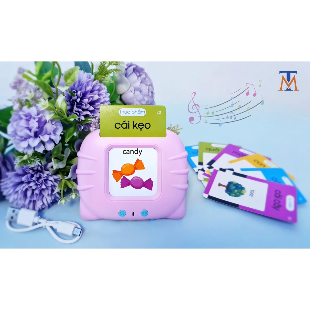 Máy đọc thẻ mèo song ngữ Anh - Việt flashcard 112 thẻ 224 từ vựng - sạc điện - cho bé phát triển ngôn ngữ