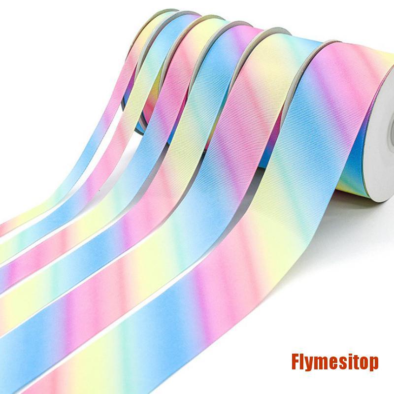 FLYMtop 22m Gradient color rainbow printed grosgrain ribbons diy headwear Hair Bow